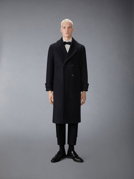 KNIT SHAWL COLLAR MELTON OVERCOAT BLACK