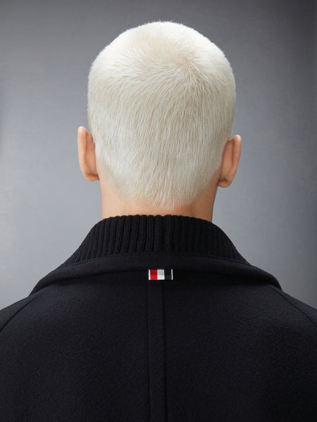 KNIT SHAWL COLLAR MELTON OVERCOAT BLACK