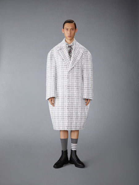 GINGHAM RIBBON TWEED COCOON COAT MED GREY