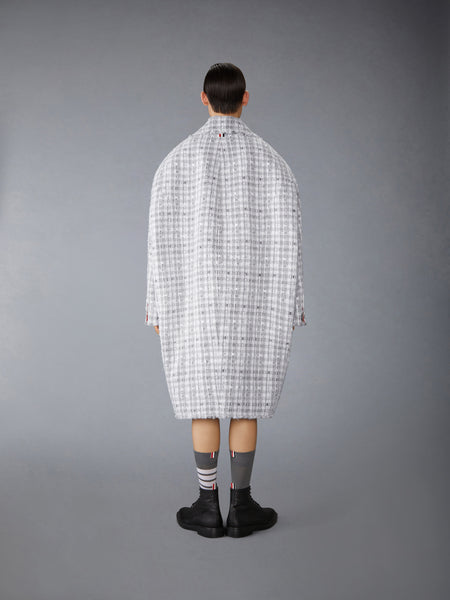GINGHAM RIBBON TWEED COCOON COAT MED GREY