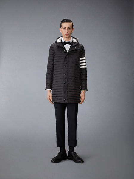 MATTE NYLON 4-BAR QUILTED DOWN FILLED HOODED COAT BLACK