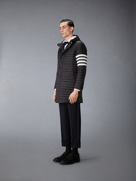 MATTE NYLON 4-BAR QUILTED DOWN FILLED HOODED COAT BLACK