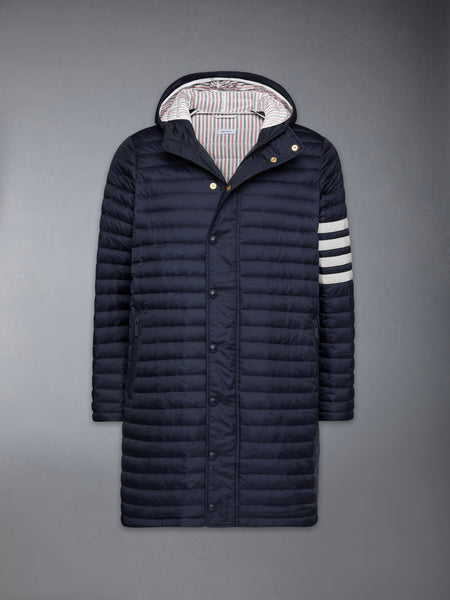 MATTE NYLON 4-BAR QUILTED DOWN FILLED HOODED COAT NAVY