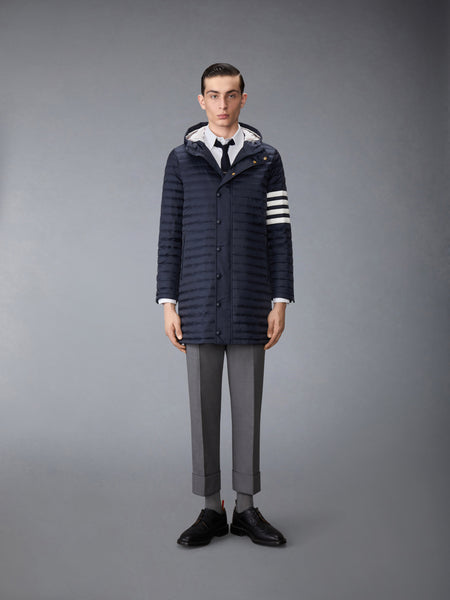 MATTE NYLON 4-BAR QUILTED DOWN FILLED HOODED COAT NAVY