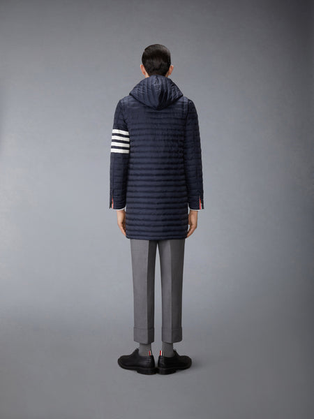 MATTE NYLON 4-BAR QUILTED DOWN FILLED HOODED COAT NAVY