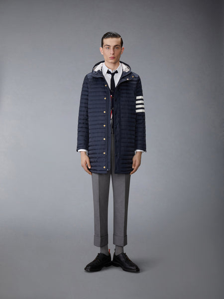MATTE NYLON 4-BAR QUILTED DOWN FILLED HOODED COAT NAVY
