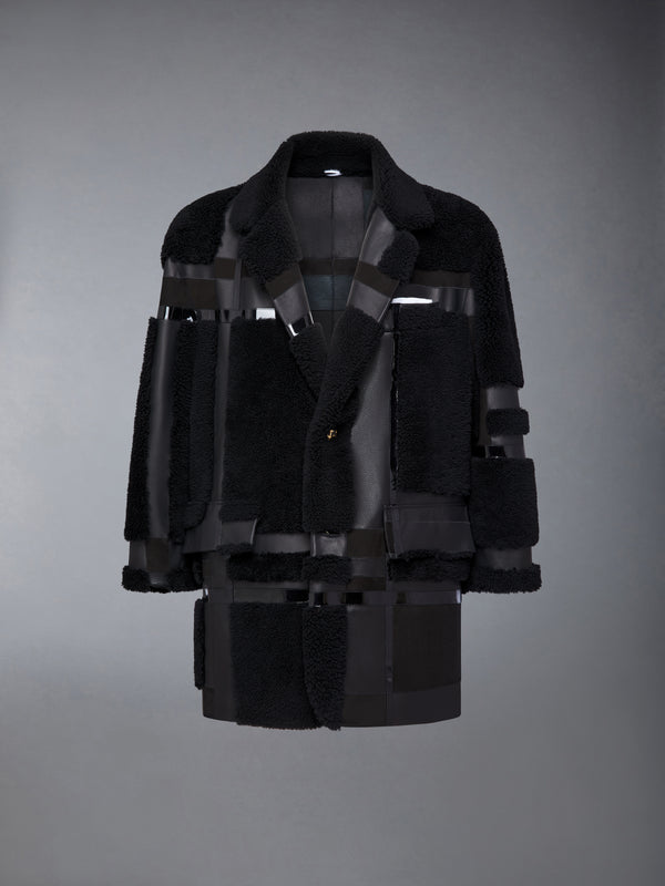 INTARSIA MIXED LEATHER DYED SHEARING OVERSIZED OVERCOAT - featured image