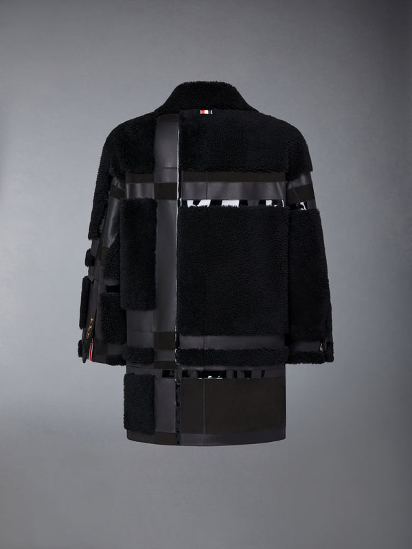 INTARSIA MIXED LEATHER DYED SHEARING OVERSIZED OVERCOAT - image 8