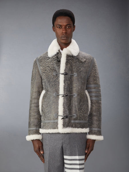 SHEARLING CROPPED DUFFLE COAT SILVER