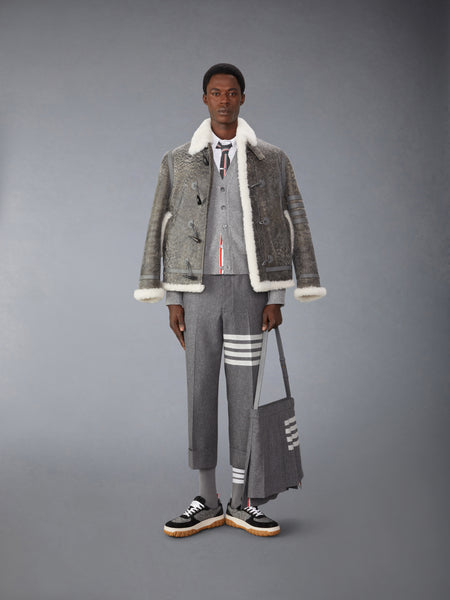 SHEARLING CROPPED DUFFLE COAT SILVER