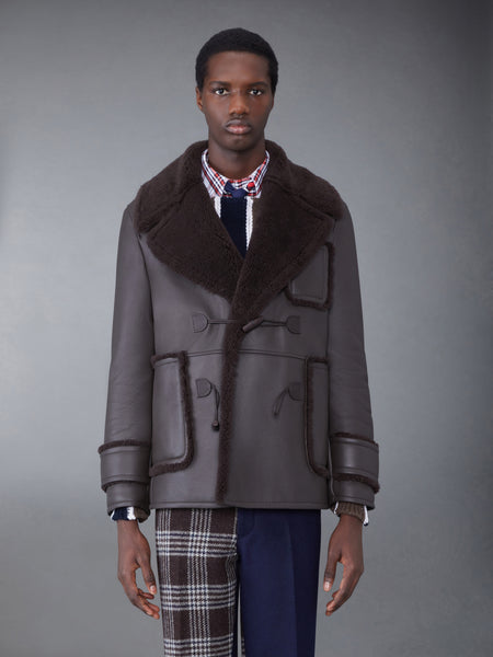 Dyed Shearling Oversized Collar Pea Coat DARK BROWN