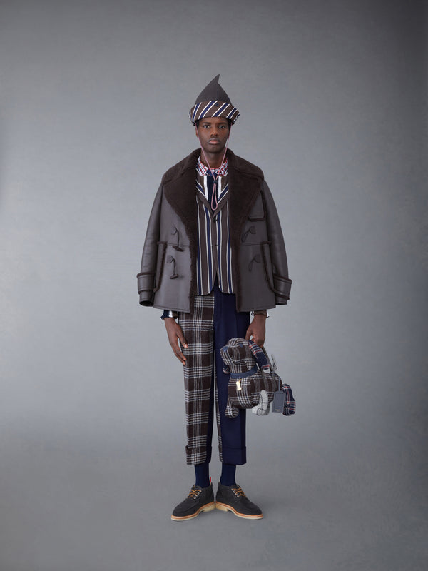 Dyed Shearling Oversized Collar Pea Coat - image 3