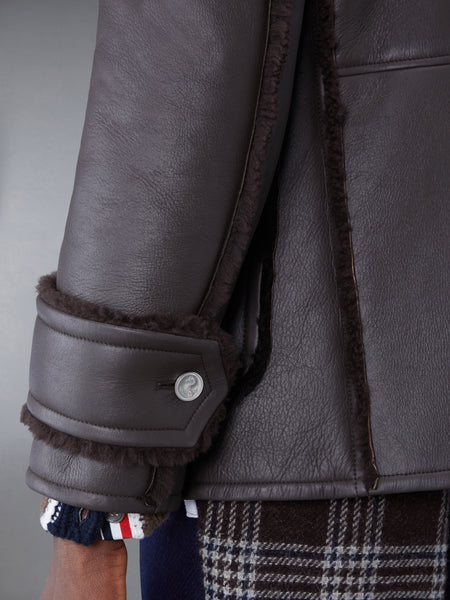 Dyed Shearling Oversized Collar Pea Coat DARK BROWN