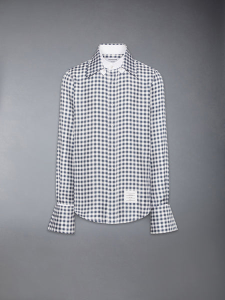 SILK TWILL GINGHAM SHIRT NAVY