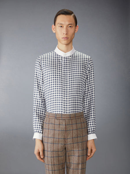 SILK TWILL GINGHAM SHIRT NAVY