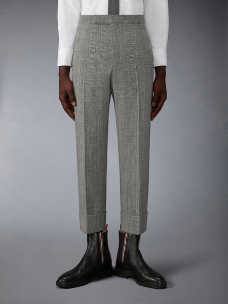 PRINCE OF WALES FRESCO WOOL BACKSTRAP TROUSER BLK/WHT