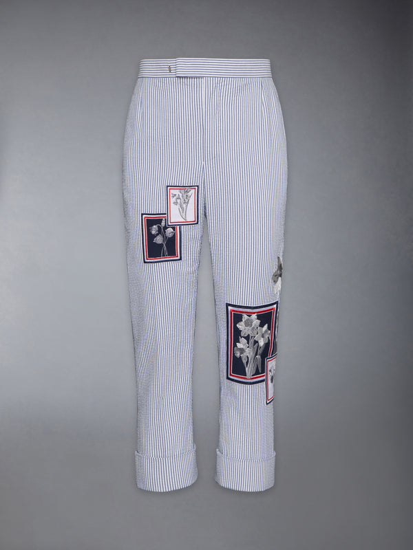 SEERSUCKER FRAMED FLORAL BACKSTRAP TROUSER - featured image