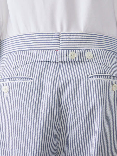 SEERSUCKER FRAMED FLORAL BACKSTRAP TROUSER NAVY