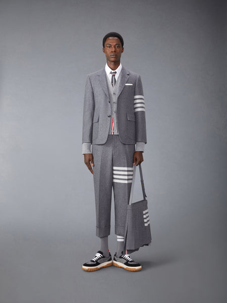FLANNEL 4-BAR LOW RISE BACKSTRAP TROUSERS MED GREY