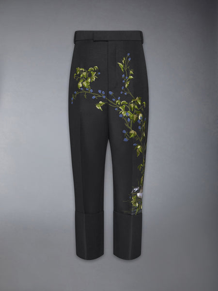 GOOSE SCENIC SATIN STITCH WOOL CHINO TROUSERS BLACK