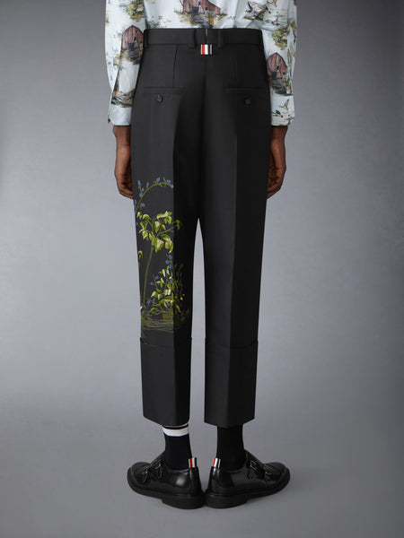 GOOSE SCENIC SATIN STITCH WOOL CHINO TROUSERS BLACK