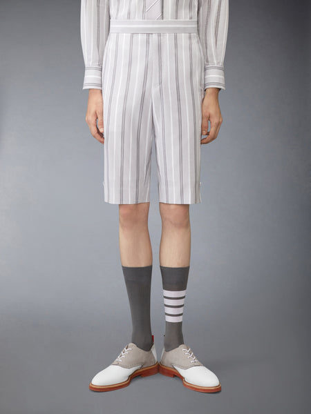 MADRAS COTTON REPP STRIPE BACKSTRAP SHORTS MED GREY