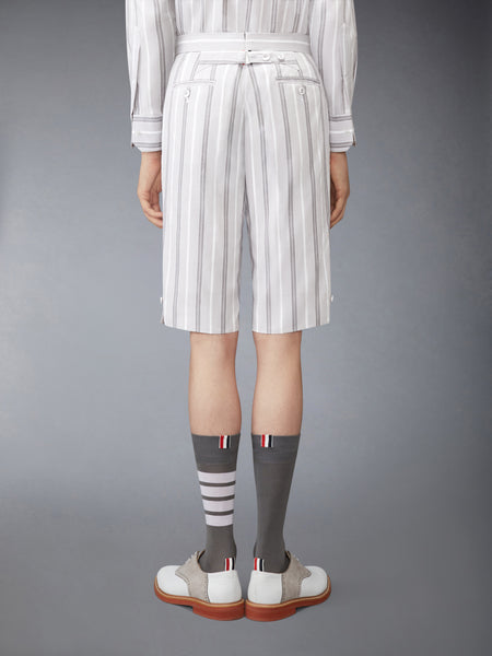 MADRAS COTTON REPP STRIPE BACKSTRAP SHORTS MED GREY