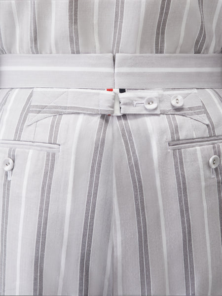 MADRAS COTTON REPP STRIPE BACKSTRAP SHORTS MED GREY