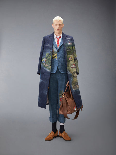 BOUCLE TWEED SCENIC LOBSTER AND SAILBOAT EMBROIDERY TROUSER DEEP BLUE