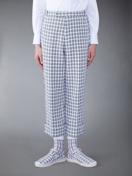 CHECK SUMMER TWEED FRAY SACK TROUSER MED GREY