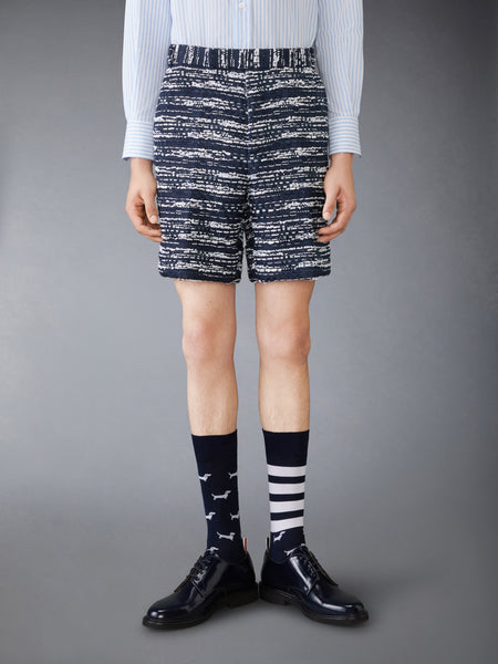 MELANGE TULLE YARN TWEED BELTLOOP SHORTS NAVY