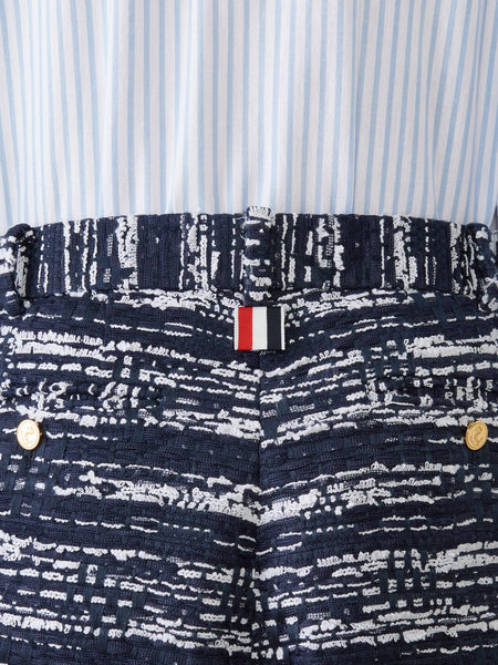 MELANGE TULLE YARN TWEED BELTLOOP SHORTS NAVY