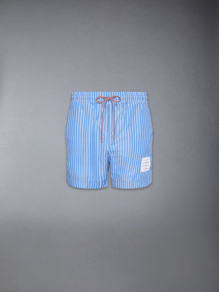 PINSTRIPE PRINTED TECH SWIM SHORTS MEDIUM BLUE