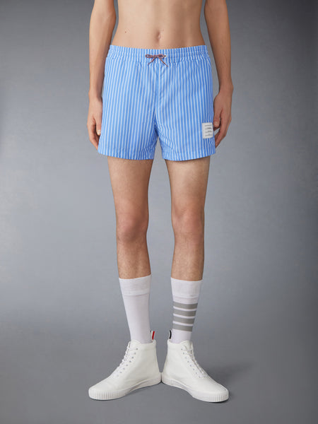 PINSTRIPE PRINTED TECH SWIM SHORTS MEDIUM BLUE