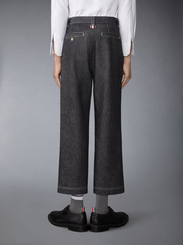 WASHED DENIM CONTRAST TOPSTITCHING UNCONSTRUCTED STRAIGHT LEG TROUSERS - image 2