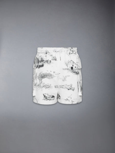 SCENIC TOILE COTTON CANVAS CARGO RUGBY SHORTS BLACK/WHITE
