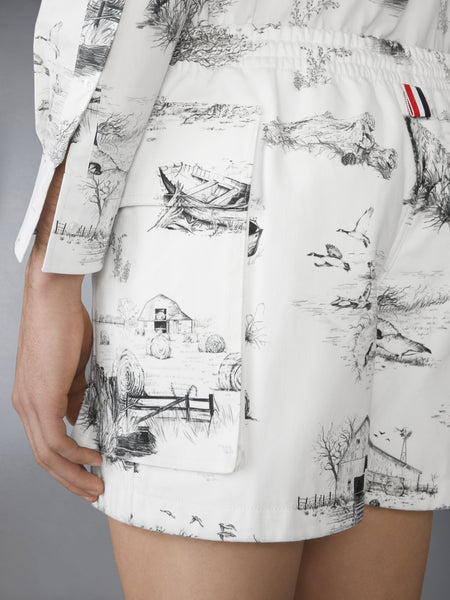 SCENIC TOILE COTTON CANVAS CARGO RUGBY SHORTS BLACK/WHITE