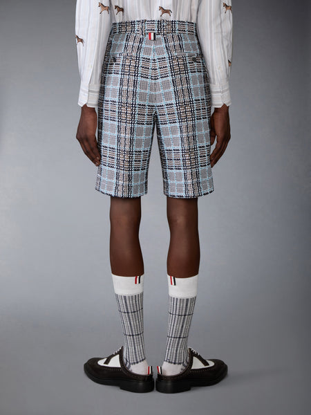 PLAID CHECK SUMMER TWEED UTILITY CHINO SHORTS LIGHT BLUE
