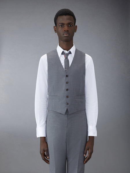SUPER 120'S TWILL 5 BUTTON VEST MED GREY