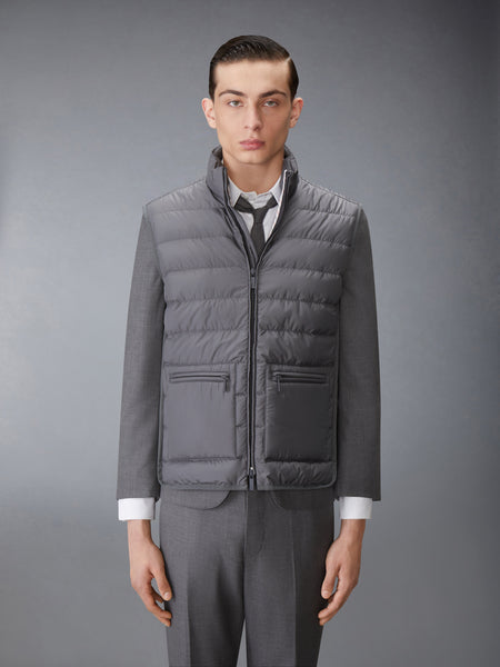 ULTRA LIGHT NYLON TECH FUNNEL NECK DOWN VEST DARK GREY