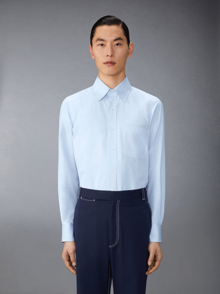 SOLID POPLIN TWIN NEEDLE CONTRAST TOPSTITCH SHIRT LIGHT BLUE