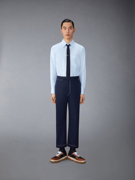 SOLID POPLIN TWIN NEEDLE CONTRAST TOPSTITCH SHIRT LIGHT BLUE
