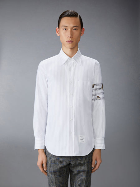 GEESE 4-BAR PINSTRIPE OXFORD SHIRT MEDIUM GREY