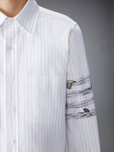 GEESE 4-BAR PINSTRIPE OXFORD SHIRT MEDIUM GREY
