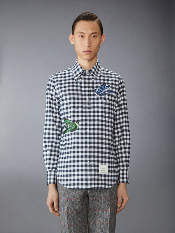 GINGHAM CHECK FLANNEL SATIN STITCH BIRDS SHIRT - image 2