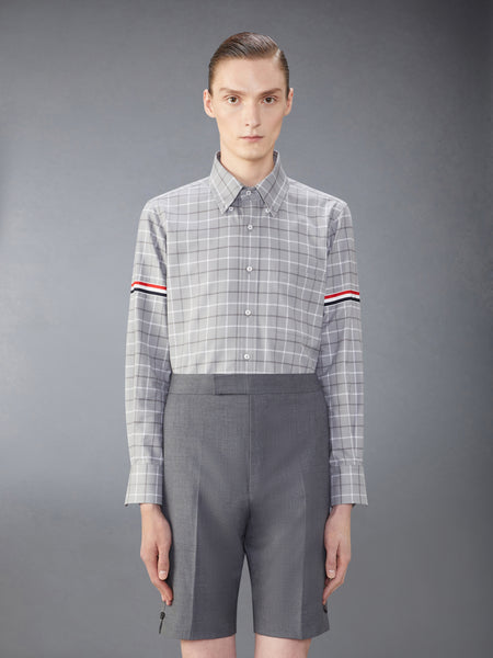 CHECK COTTON FLANNEL ARMBAND SHIRT MED GREY