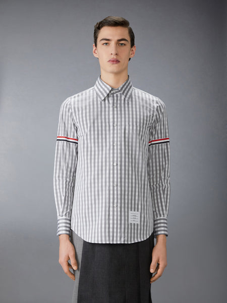 GINGHAM CHECK POPLIN ARMBAND SHIRT MEDIUM GREY