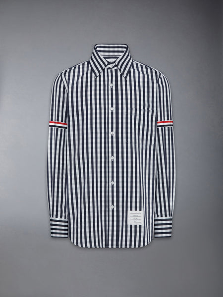 GINGHAM CHECK POPLIN ARMBAND SHIRT NAVY