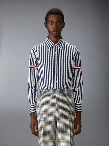 GINGHAM CHECK POPLIN ARMBAND SHIRT NAVY