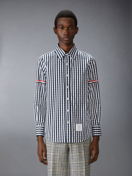 GINGHAM CHECK POPLIN ARMBAND SHIRT NAVY